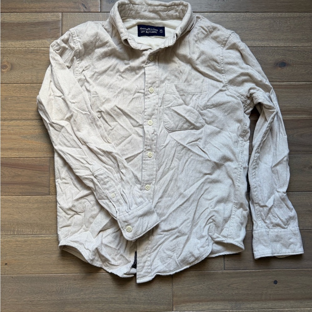 Abercrombie & Fitch Cream Soft AF Flannel Button Down Shirt